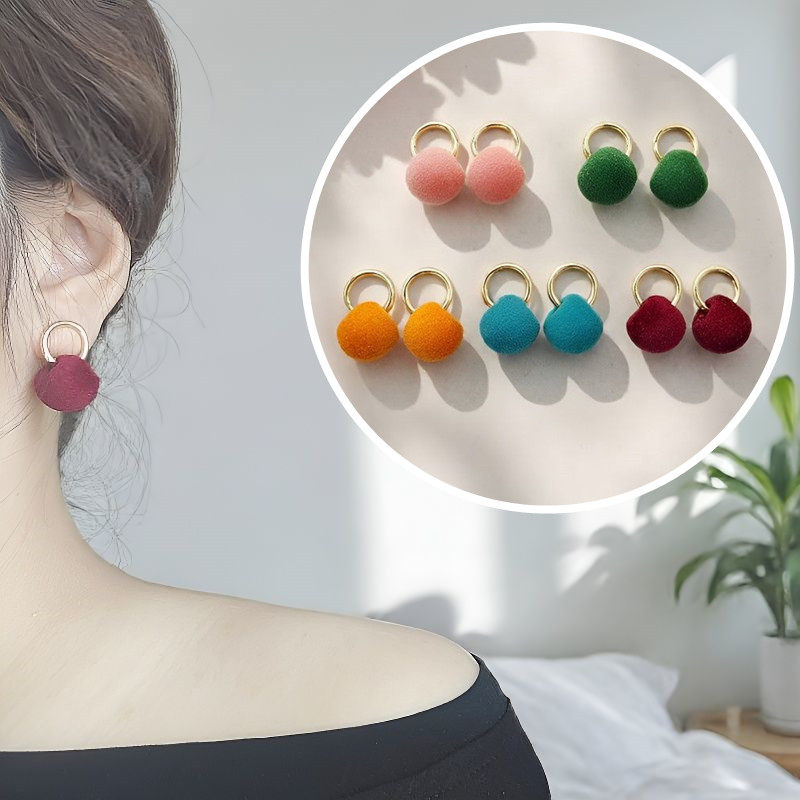 S925银针甜美简约百搭可爱彩色毛绒植绒圆形圆环球球耳针耳环耳坠,饰品/流行首饰/时尚饰品新,耳环,淘宝优惠券,粉丝福利购,淘宝优惠卷