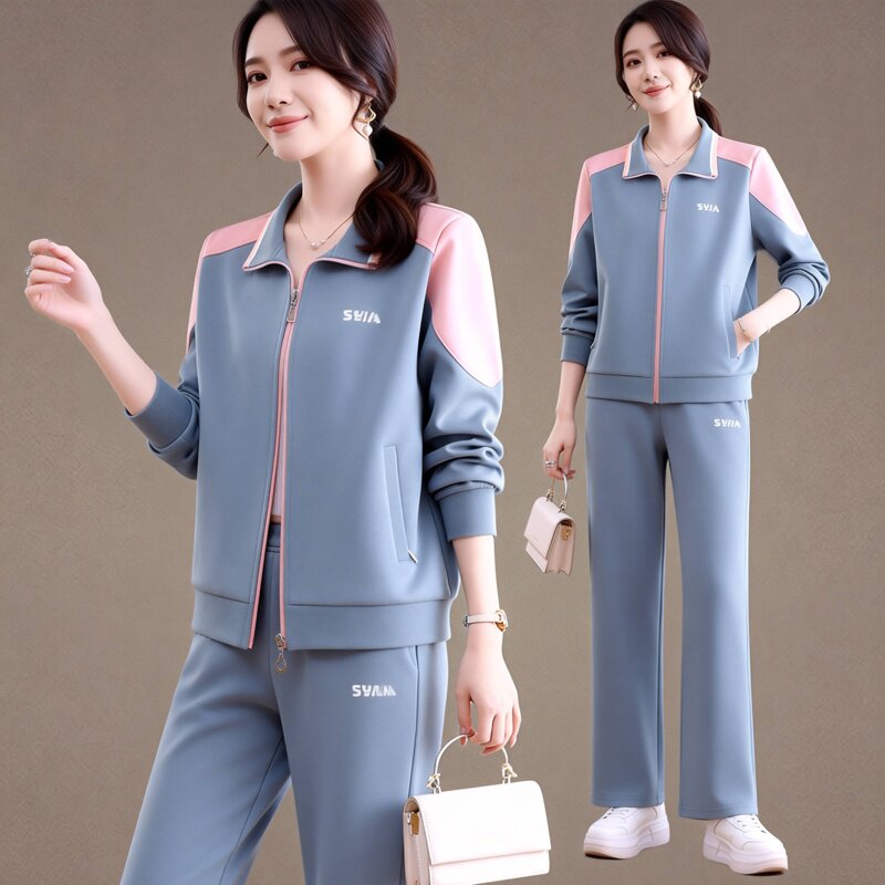 休闲运动套装女2026春季新款撞色开衫三件套洋气慵懒风