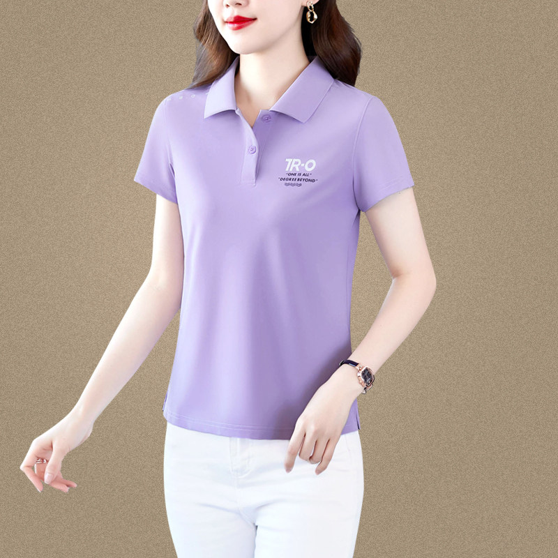 品牌冰丝大码polo衫短袖T恤女2026新款夏季翻领半袖上衣