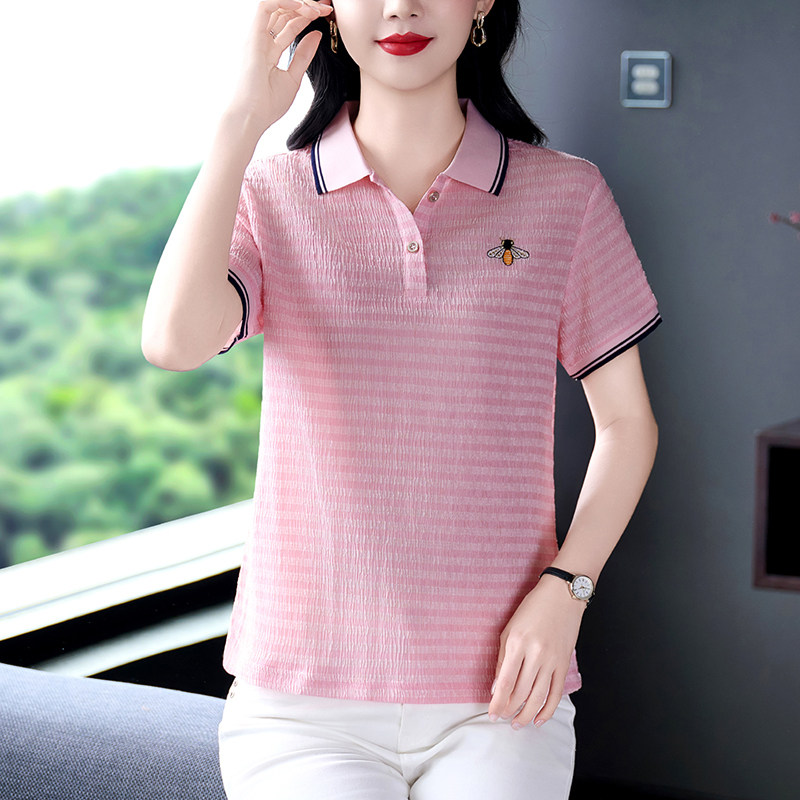 冰丝短袖POLO领T恤女2026新款时尚洋气减龄显瘦上衣