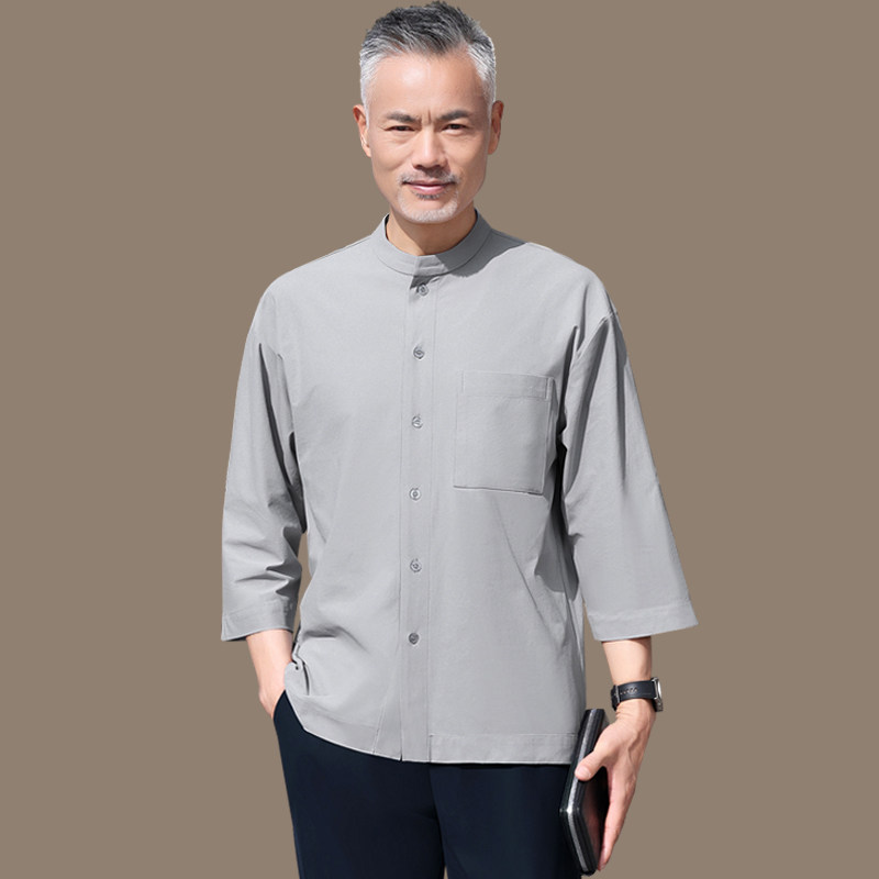 2026新款中老年人爸爸夏装套装男夏季七分袖衬衫长袖爷爷薄6070岁