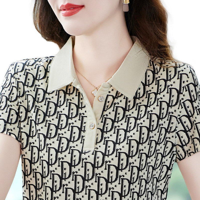 高级冰丝短袖t恤女夏装时尚气质妈妈polo衫品牌宽松百搭上衣翻领