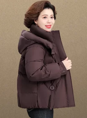 中年妈妈冬装加厚保暖连帽棉服