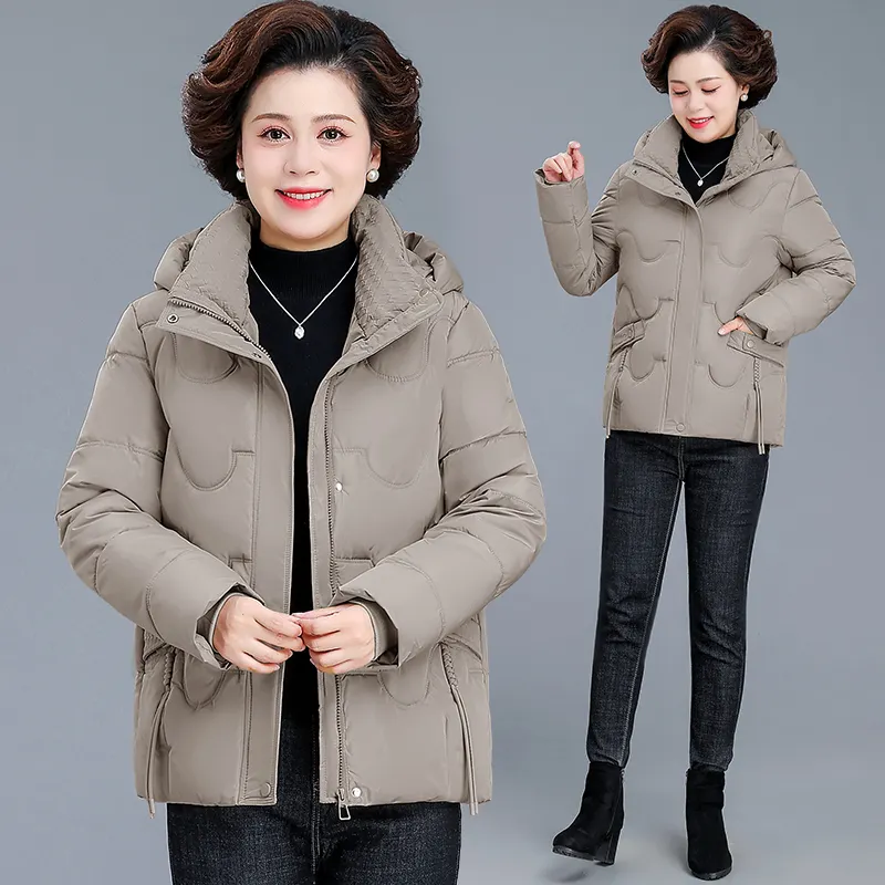 中年妈妈短款加厚保暖连帽棉衣
