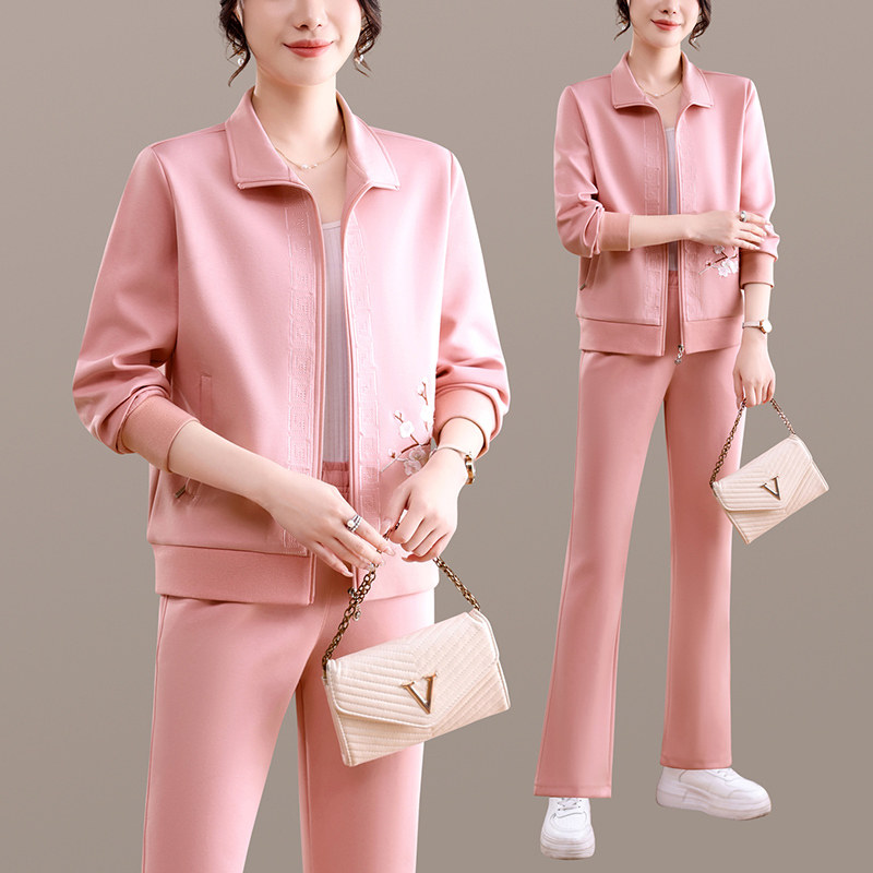 休闲运动套装女2026春季新款粉色三件套洋气减龄宽松