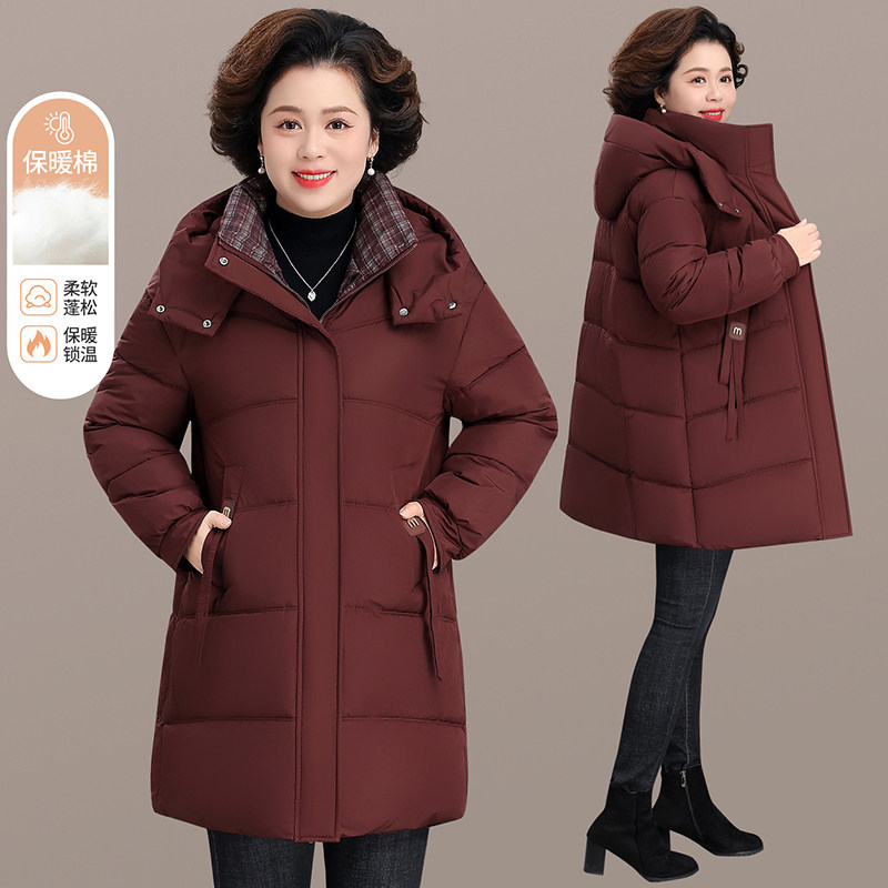 中老年女洋气连帽加厚保暖棉服
