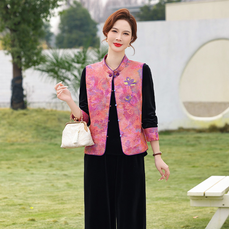 新中式金丝绒两件套女2026春季妈妈装中老年国风套装