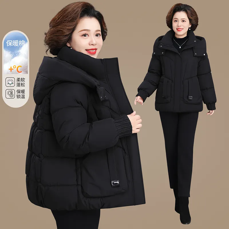 中老年女加厚保暖连帽羽绒棉服