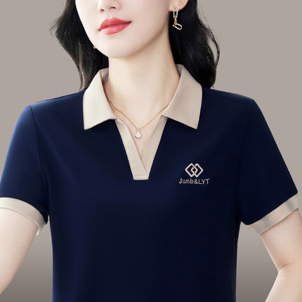 短袖POLO衫女2026新款时尚洋气撞色翻领凉感上衣
