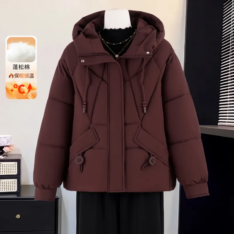 韩系连帽短款加厚保暖显瘦女棉服