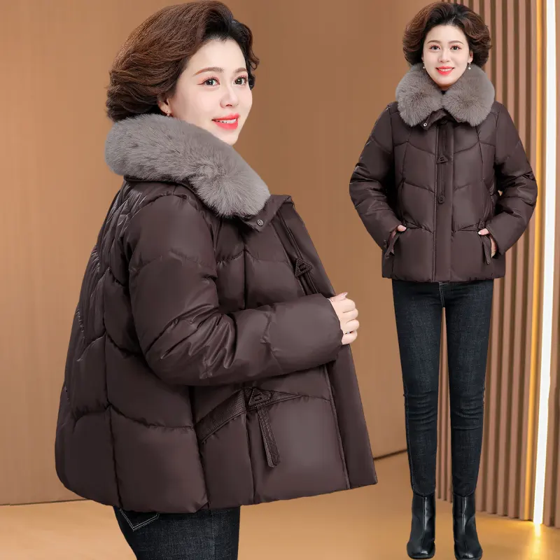 冬季中老年妈妈加厚短款毛领棉服