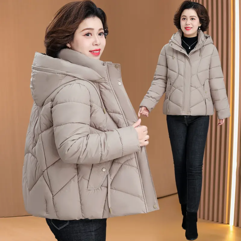 中老年女大码加厚连帽短款棉服