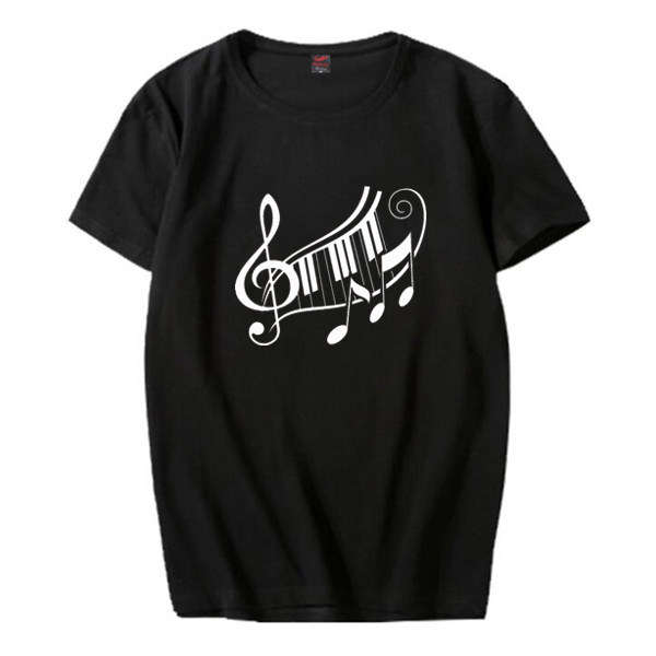 新款钢琴曲谱音乐键盘标识艺术定制纯棉T恤衫男女宽松纯棉短袖潮