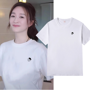 烟火人家李小冉同款t恤女白色圆领草莓印花纯棉短袖简约文艺夏装