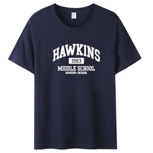 美剧怪奇物语Stranger t恤 Things霍金斯中学Hawkins男女纯棉短袖