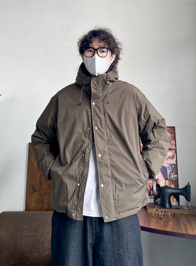 复古日系连帽宽松工装羽绒服