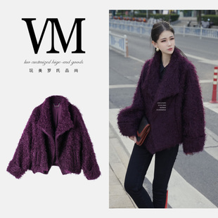 秋冬翻领保暖NM25115显瘦59cm1070g 马海毛羊毛大衣 柔萧