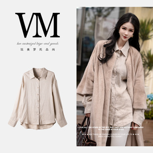 港风叠穿百搭长袖 亚麻衬衫 25q202繁城暖冬75cm270g 塞纳河畔