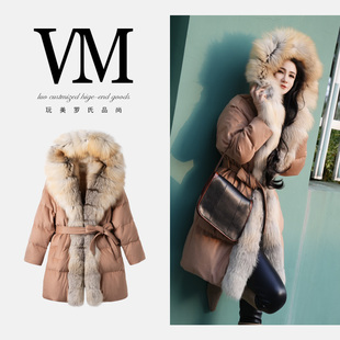 大毛领时髦带帽减龄保暖H585630女款 鹅绒服 1350g85cm 冰川