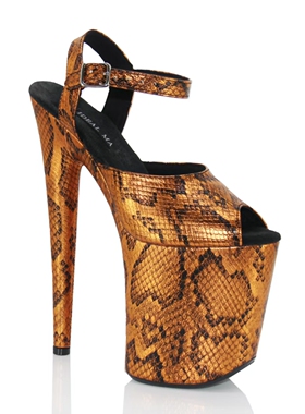 18/20厘米钢管舞超高跟鞋欧美爆款蛇纹橙色细跟模特舞台走秀凉鞋