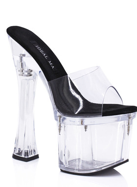 18厘米恨天高粗跟透明防水台性感高跟水晶公主凉拖鞋礼服拍照婚鞋