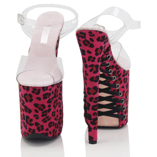 IDEAL MA 模特超高跟鞋17cm20公分舞台走秀女鞋豹纹绒钢管舞凉鞋