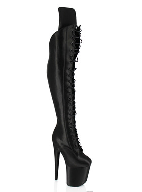 20厘米钢管舞高跟鞋过膝靴舞台表演模特走秀绸缎黑色长筒靴子