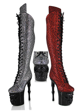 20厘米钢管舞高跟鞋朋克骷髅过膝靴模特夜店欧美时尚走秀定制鞋