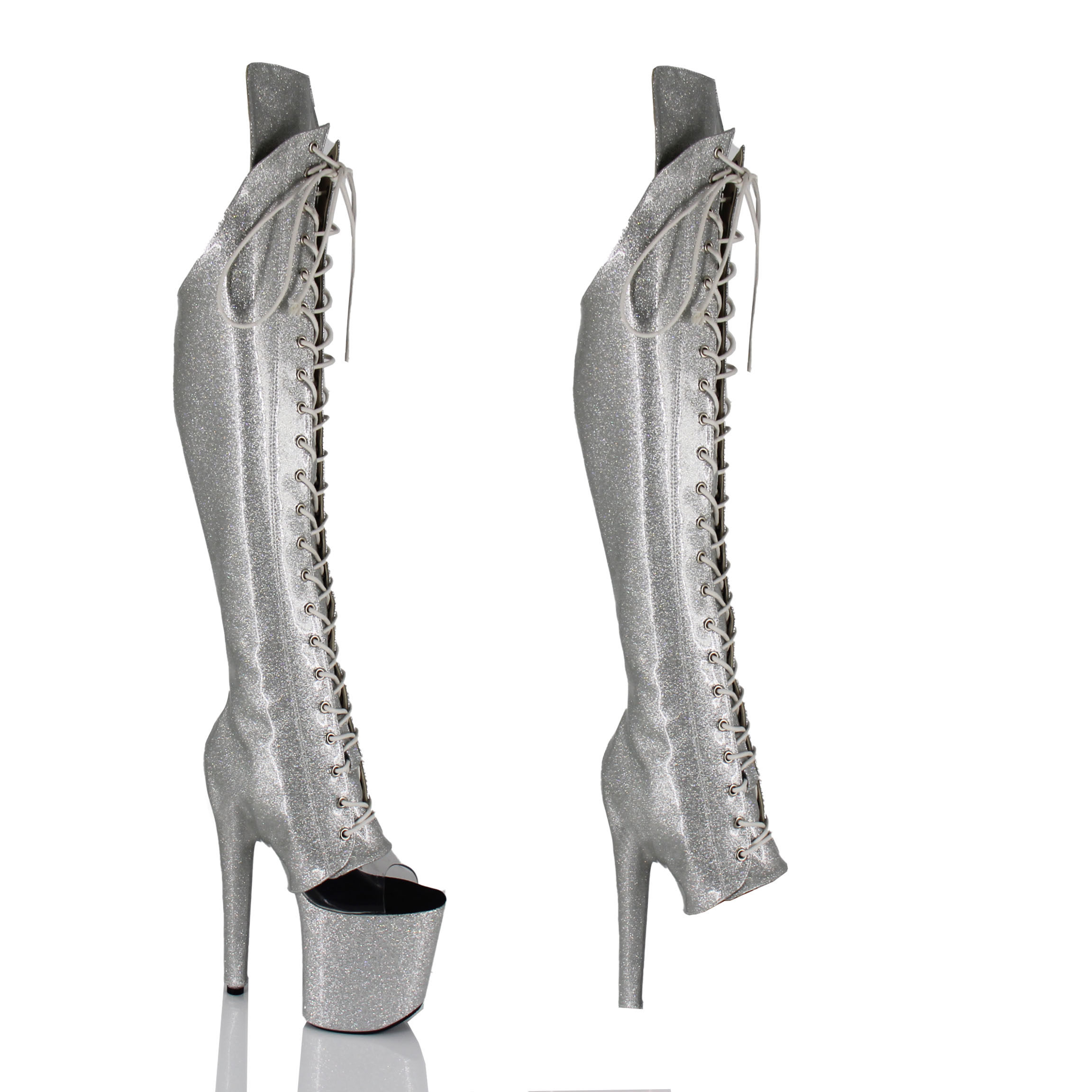 IDEAL MA 新款钢管舞高跟凉鞋靴筒套带护膝海绵女鞋珠光银定制款