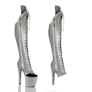 IDEAL MA 新款钢管舞高跟凉鞋靴筒套带护膝海绵女鞋珠光银定制款