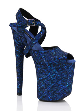 新款17/20厘米钢管舞超高跟鞋网红幻彩蛇纹细跟模特舞台走秀凉鞋