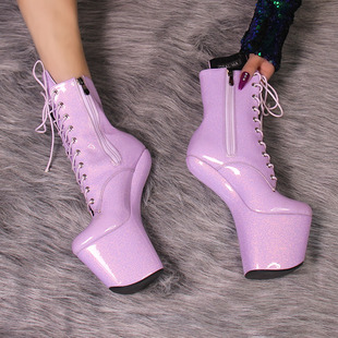 IDEAL MA 无跟高跟鞋20CM恨天高厚底夜店情趣Cosplay钢管舞短靴