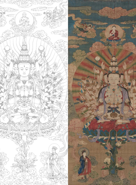 工笔画白描稿竖幅佛像千手观音