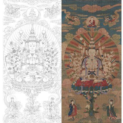 竖幅人物佛像千手观音像工笔画白描底稿打印高清线描临摹创作参考