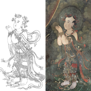 法海寺壁画善财童子白描底稿工笔画国画人物画临摹勾线练习打印稿