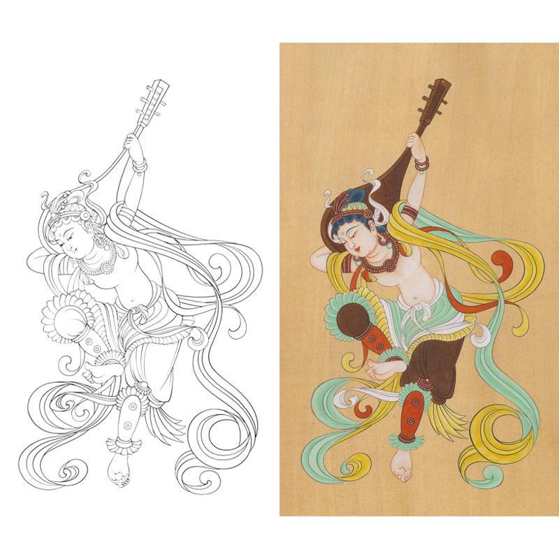 工笔画敦煌飞天白描底稿国画佛像竖幅四尺临摹勾线练习打印画稿,家居饰品,国画,淘宝优惠券,粉丝福利购,淘宝优惠卷