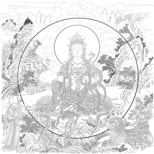 北京法海寺壁画文殊普贤水月观音精准白描线学习画稿原大版本高清