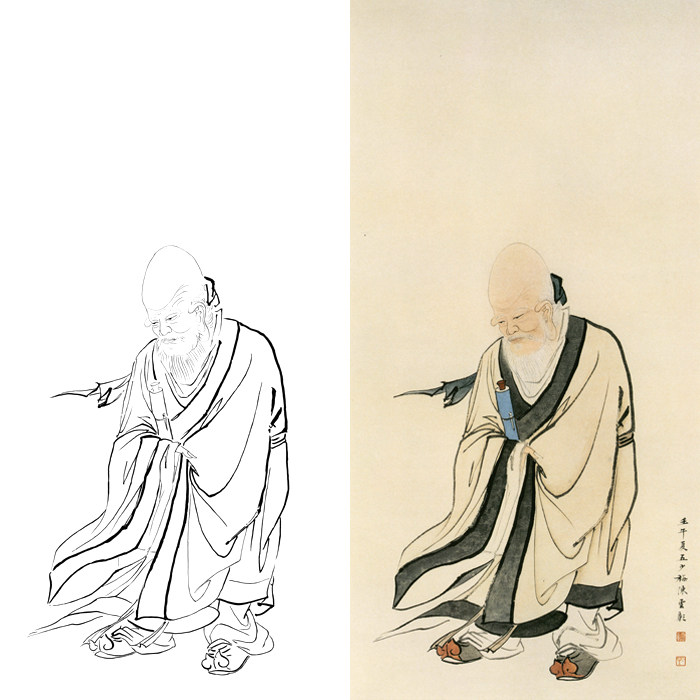 工笔画寿星人物白描底稿国画神仙佛像线描画临摹勾线练习打印画稿
