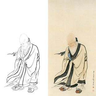 工笔画寿星人物白描底稿国画神仙佛像线描画临摹勾线练习打印画稿