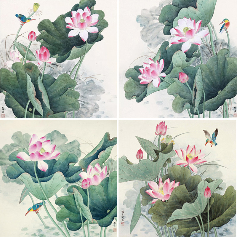 俞致贞工笔画荷花白描底稿国画花鸟荷花小品线描稿临摹练习勾线画