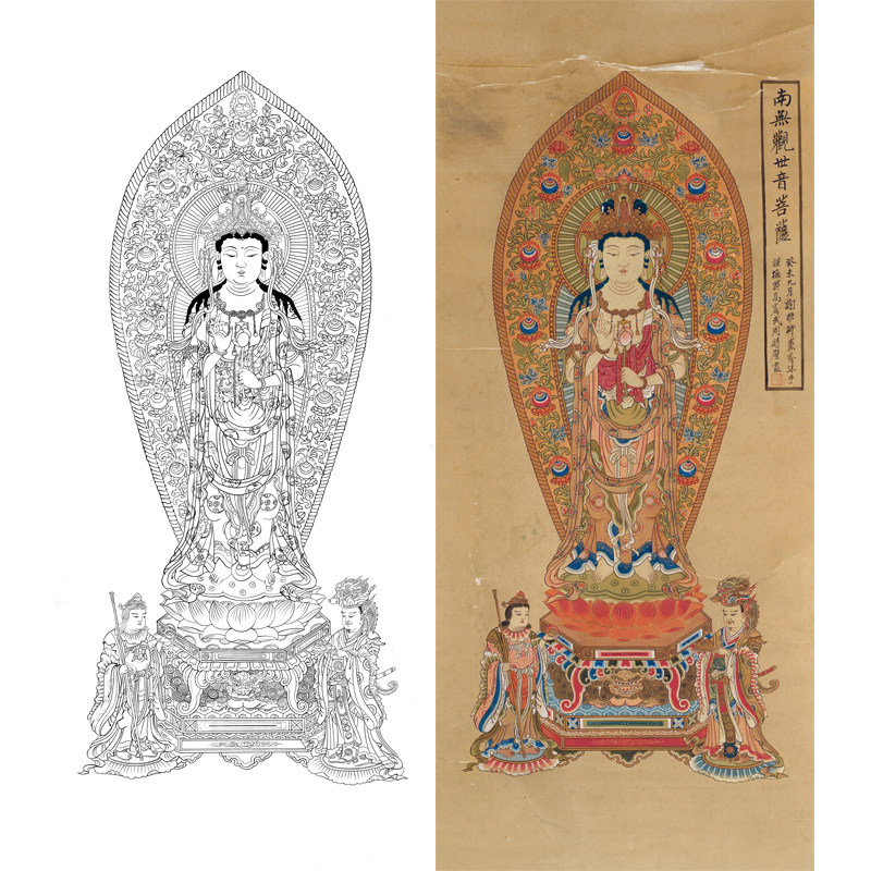 工笔画佛画人物白描底稿国画佛像竖幅大尺寸临摹勾线练习打印稿子