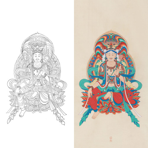 工笔画观音佛神白描底稿