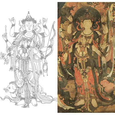 白描底稿工笔画摩利支天线描稿