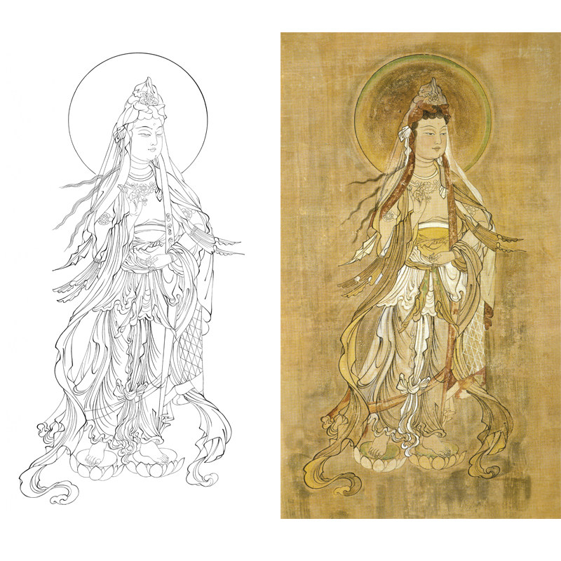 高清白衣观音竖幅佛像人物莫高3窟敦煌壁画工笔画白描底稿打印稿,家居饰品,国画,淘宝优惠券,粉丝福利购,淘宝优惠卷