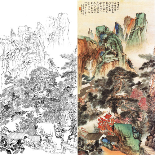 水墨竹子手绘名家无款无印四尺三开宣纸卷轴画芯玄关挂画简略中式_虎窝淘
