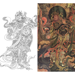 工笔画壁画广目天王白描底稿国画法海寺线描稿临摹勾线练习打印稿