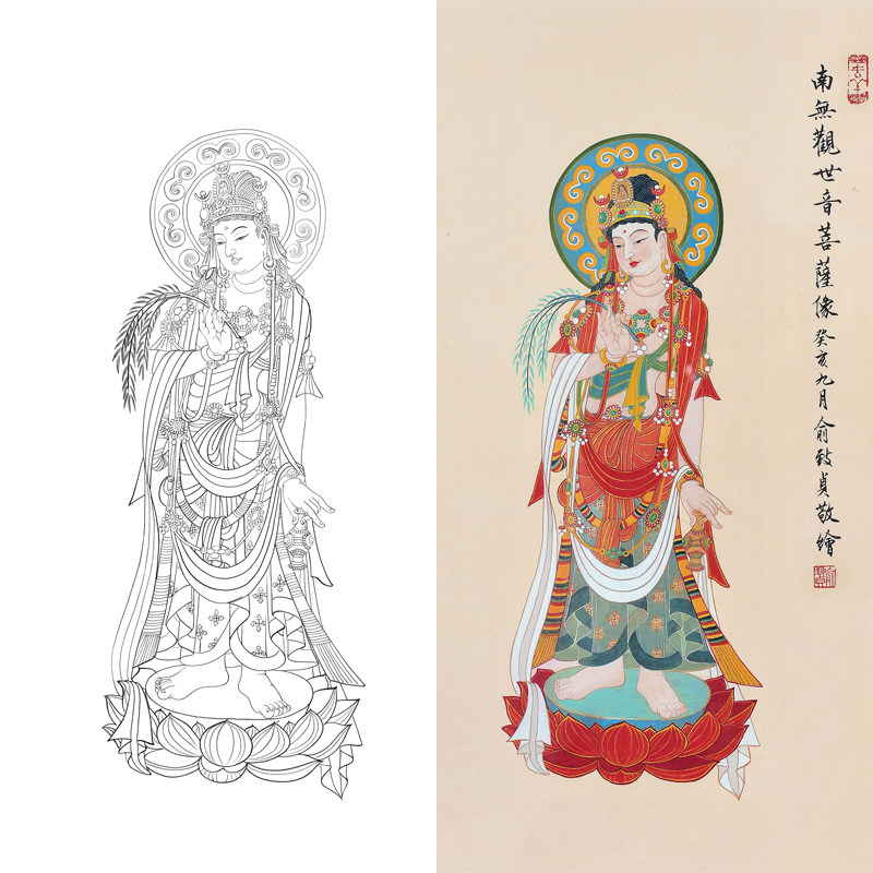 俞致贞人物工笔画白描底稿