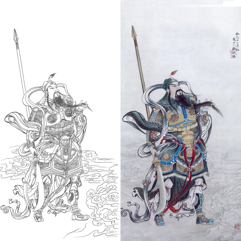 工笔画人物关羽关公关云长白描底稿线稿临摹实物打印稿宣纸可上色