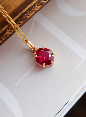 红宝石刚玉吊坠925银镀金开合扣