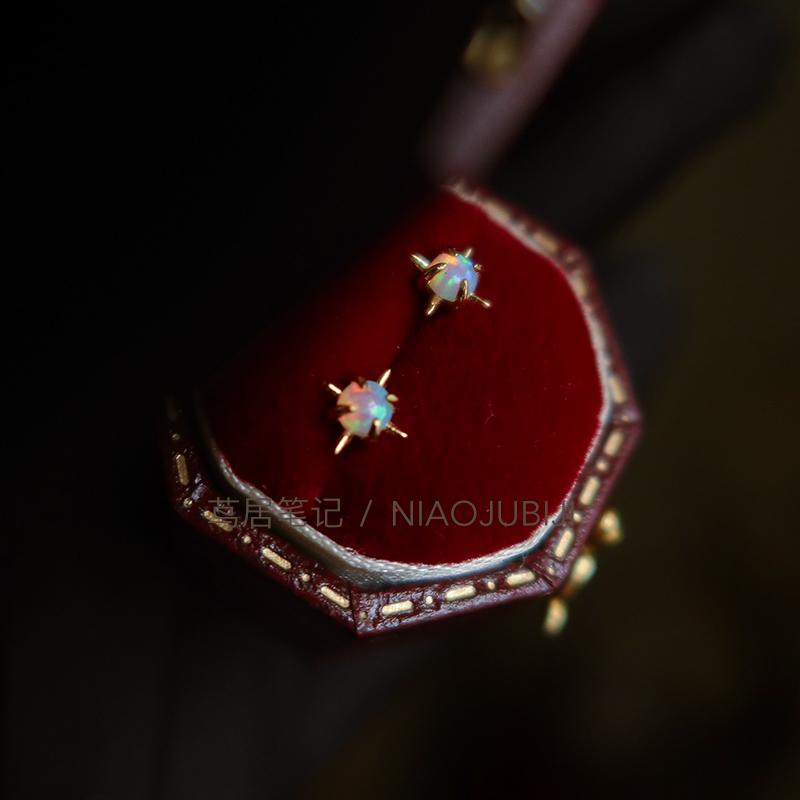 迷人又迷你的欧泊耳钉通体925纯银炫彩精致日系轻复古耳饰 茑居